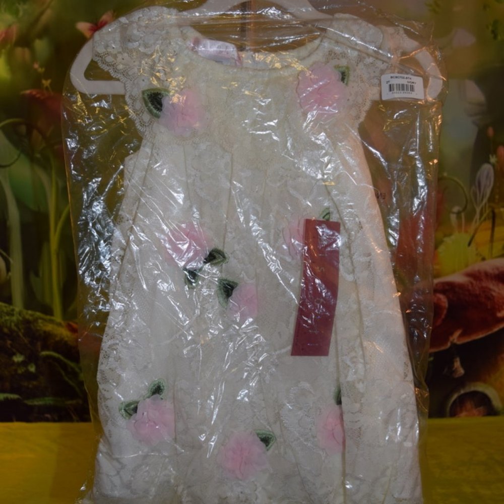 Biscotti Pink Floral-Accent Flutter-Sleeve Dress